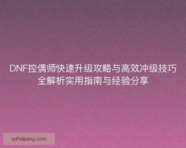 DNF控偶师快速升级攻略与高效冲级技巧全解析实用指南与经验分享